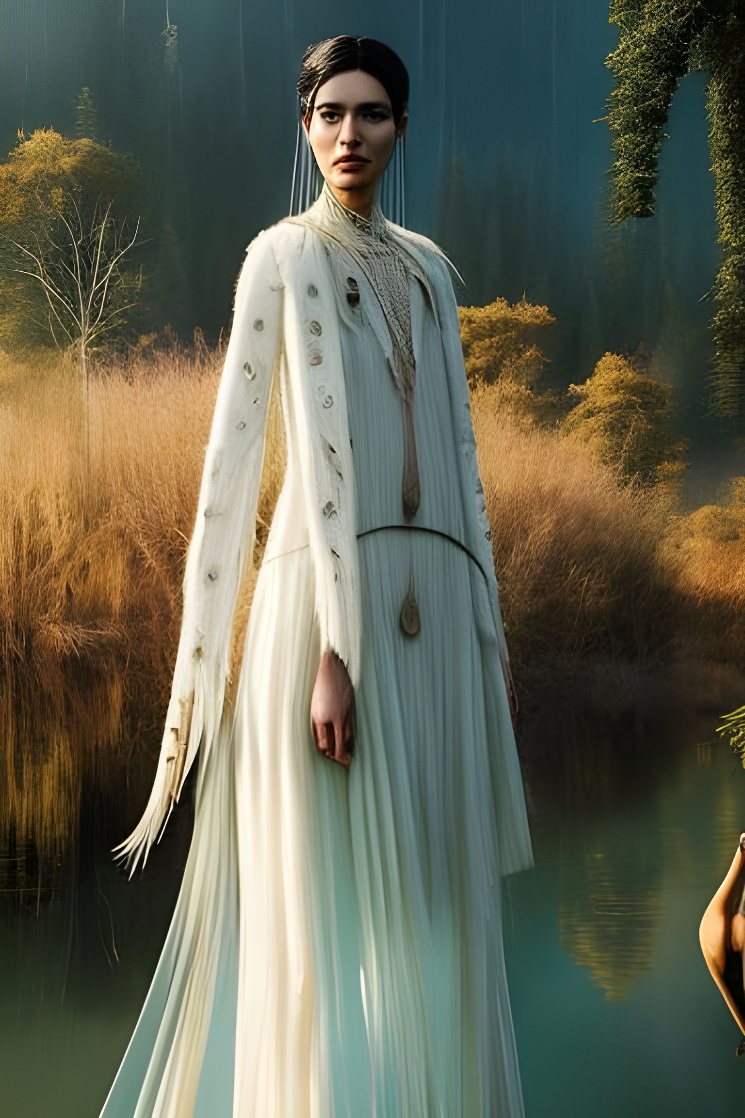 Human-Swan Hybrid Portrait in Biopunk Style