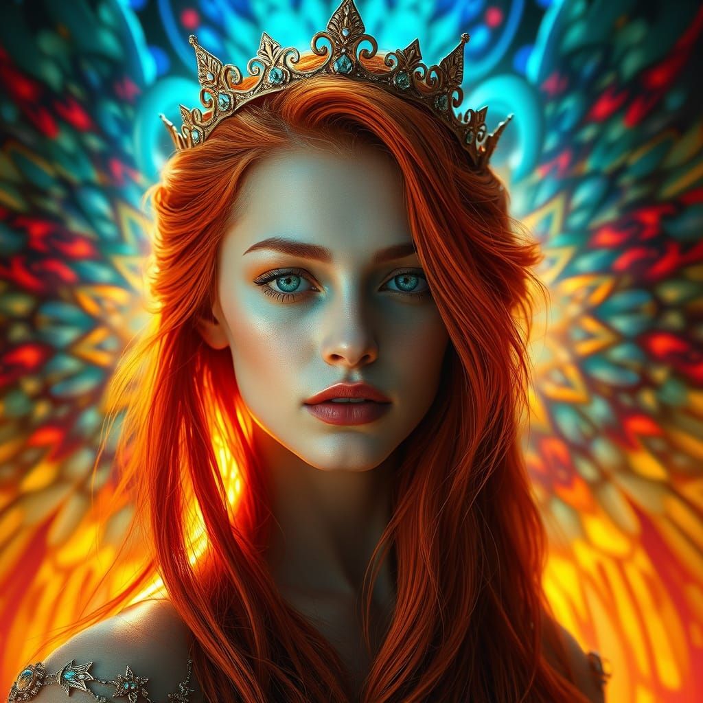Ethereal Angel Queen in Vibrant Triadic Colors
