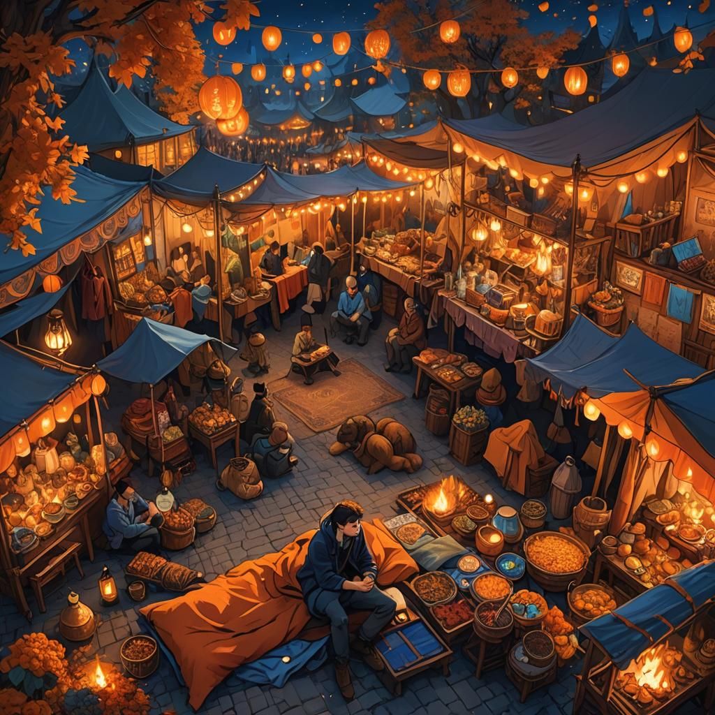 Magical Autumn Night Market Concept Art