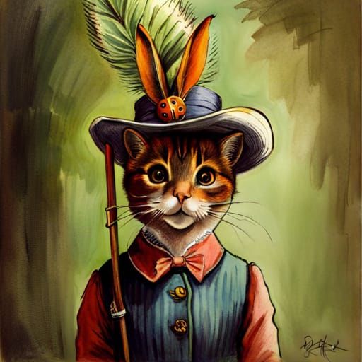 Whimsical Girl in Elegant Hat, as a Watercolor Painting