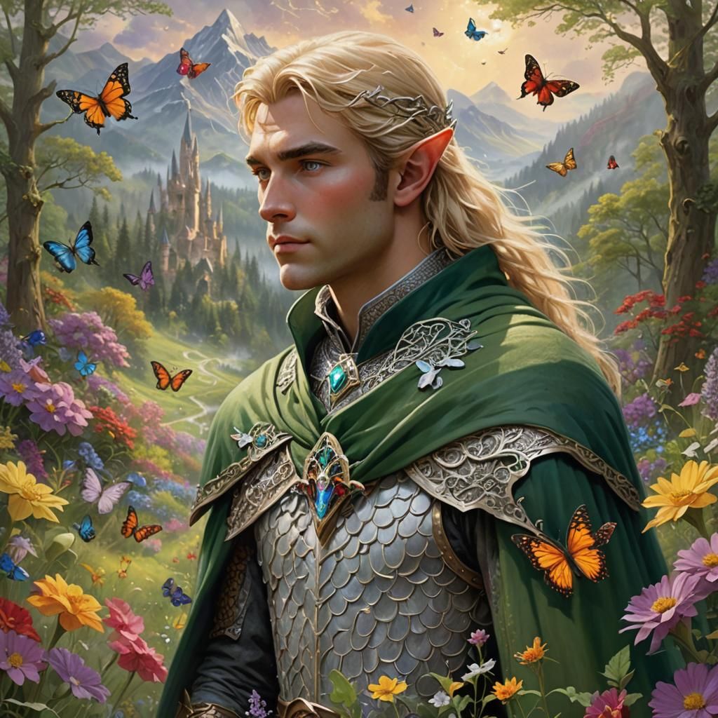 Ethereal Elven Prince in a Flower Meadow