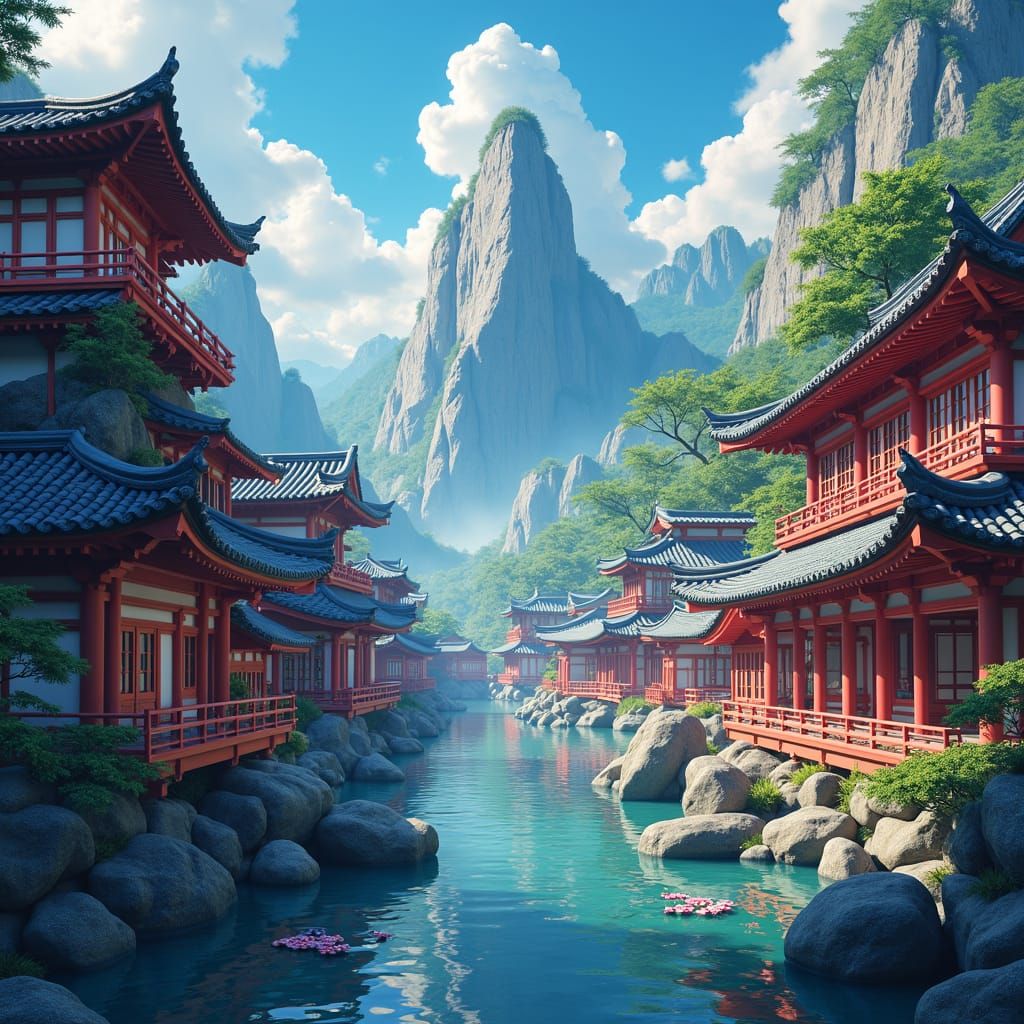 Scenic Landscape Painting in Studio Ghibli Style