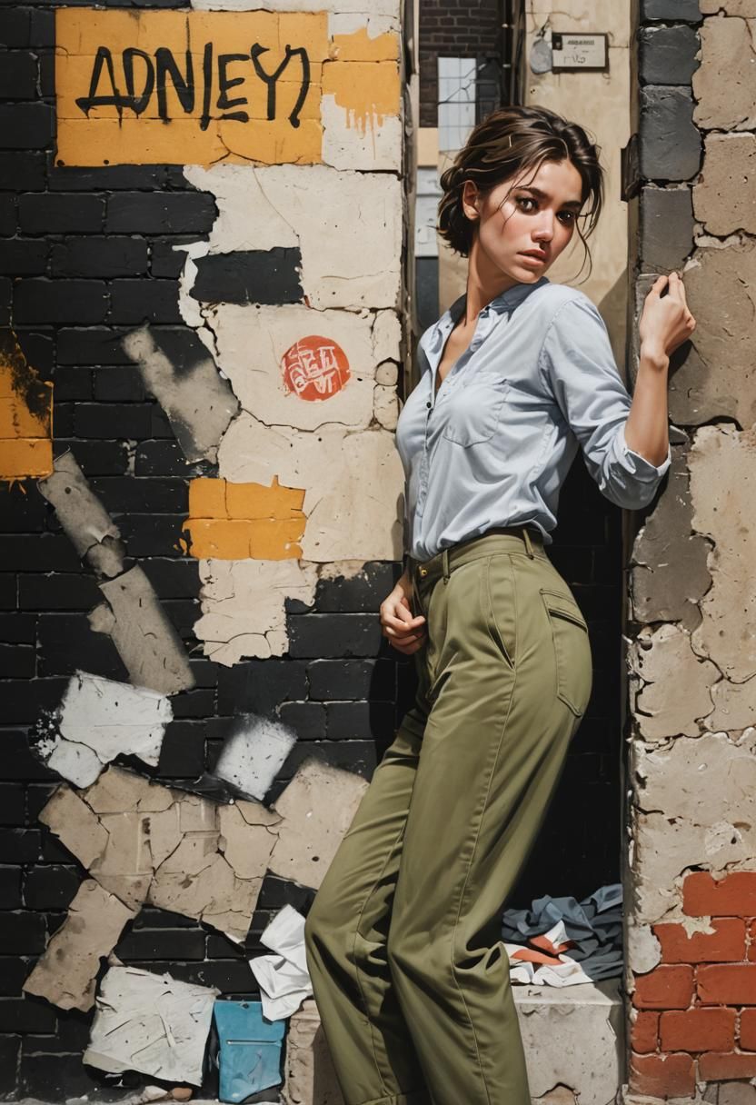 Photorealistic Woman in Alleyway