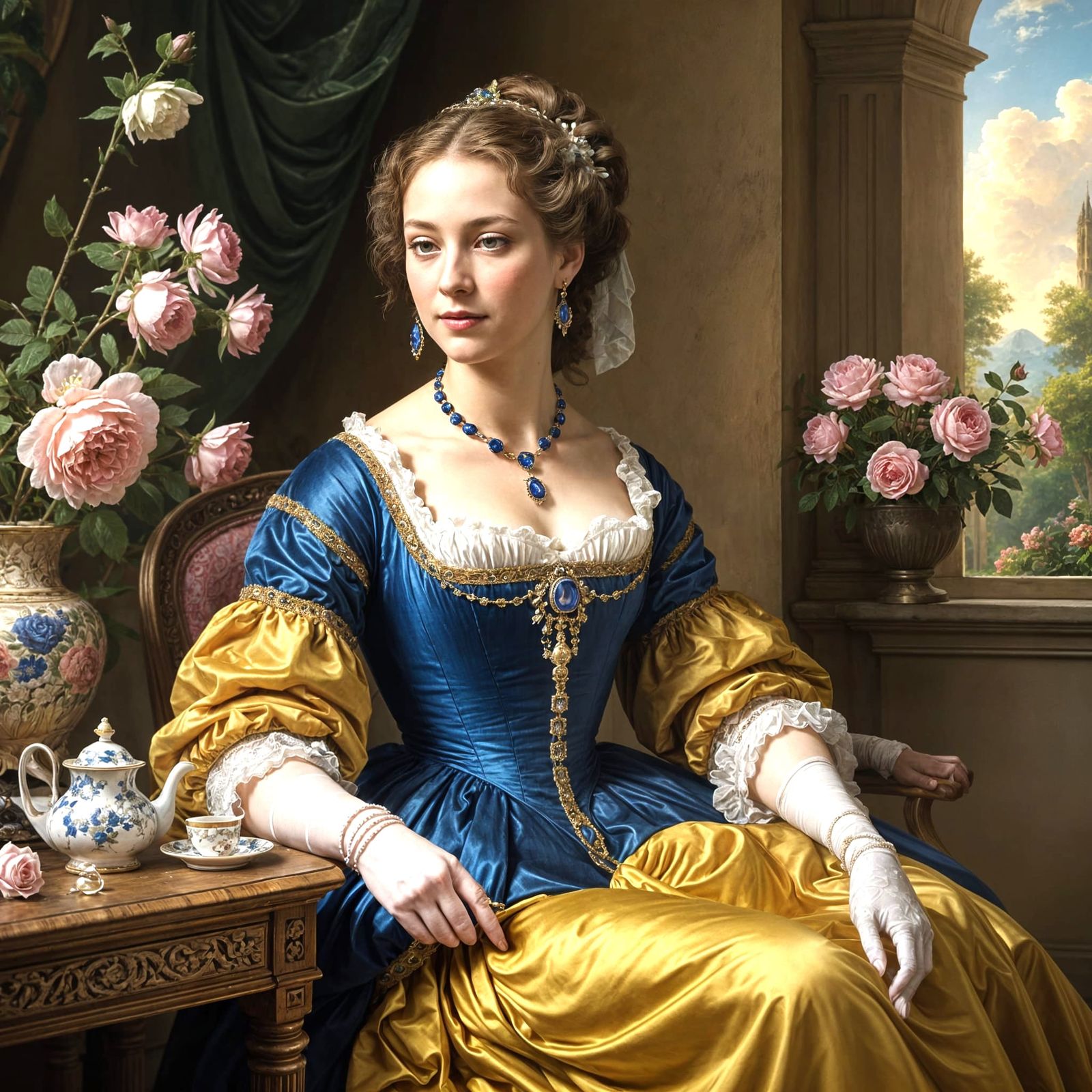 Regal Lady in a Royal Garden Tea Setting