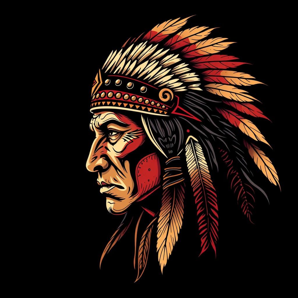 Native American Warrior in Calligraphic Digital Art