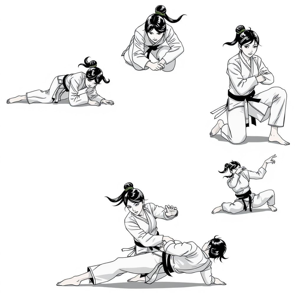 Rolling Ball Martial Artist Sprite Sheet in Clean Line Art