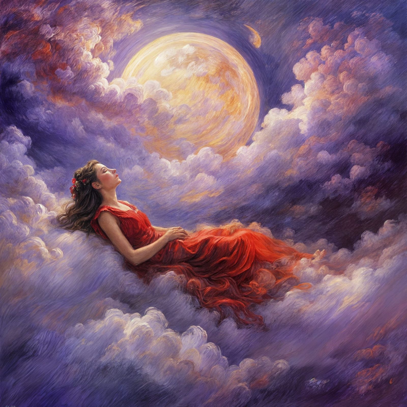 Ethereal Lady on the Crescent Moon