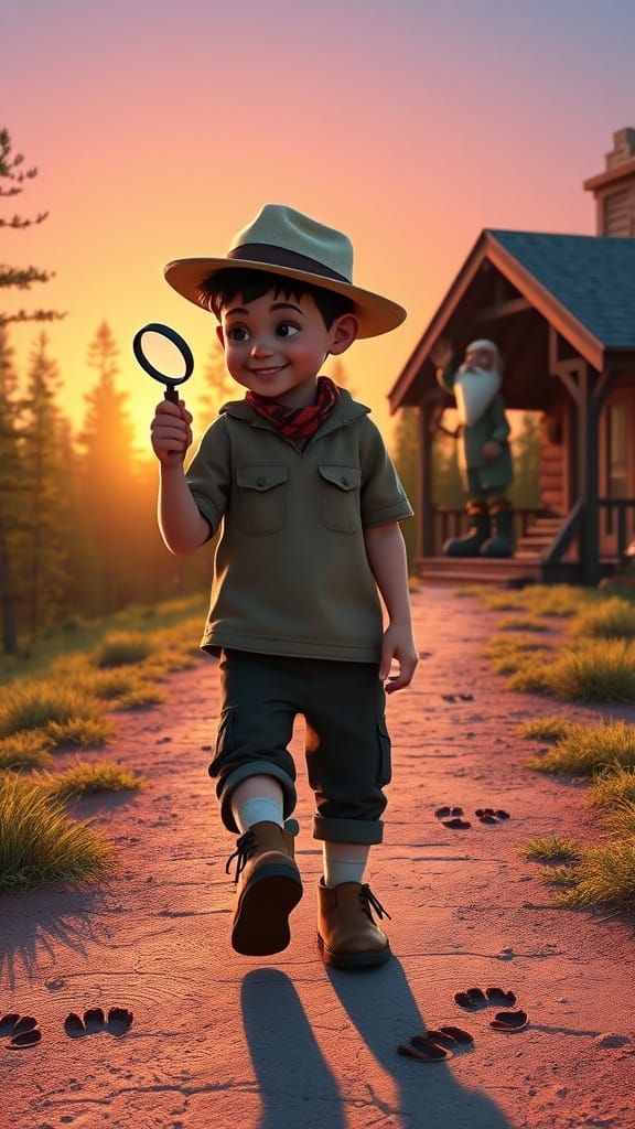 Curious Boy Embarks on Forest Adventure in Vibrant Digital A...