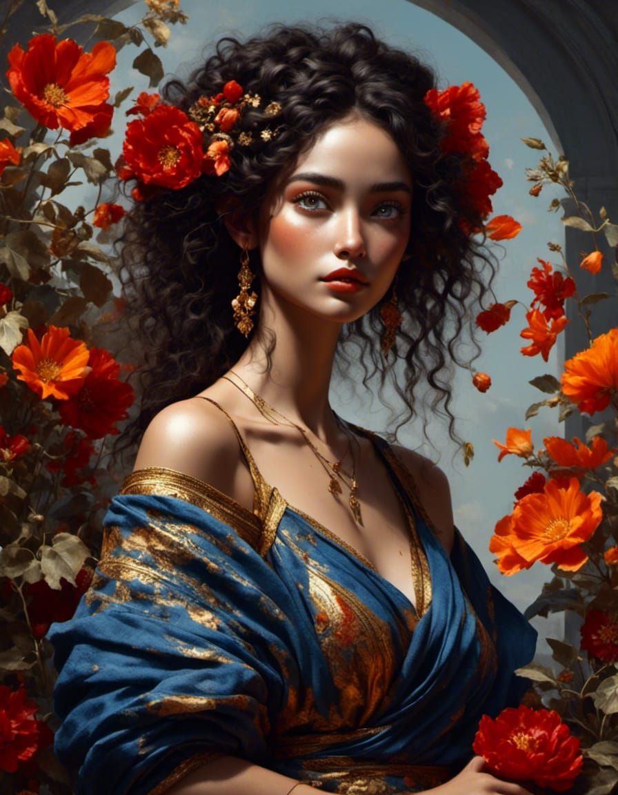 Greek Woman Portrait in Classical Roman Art Style