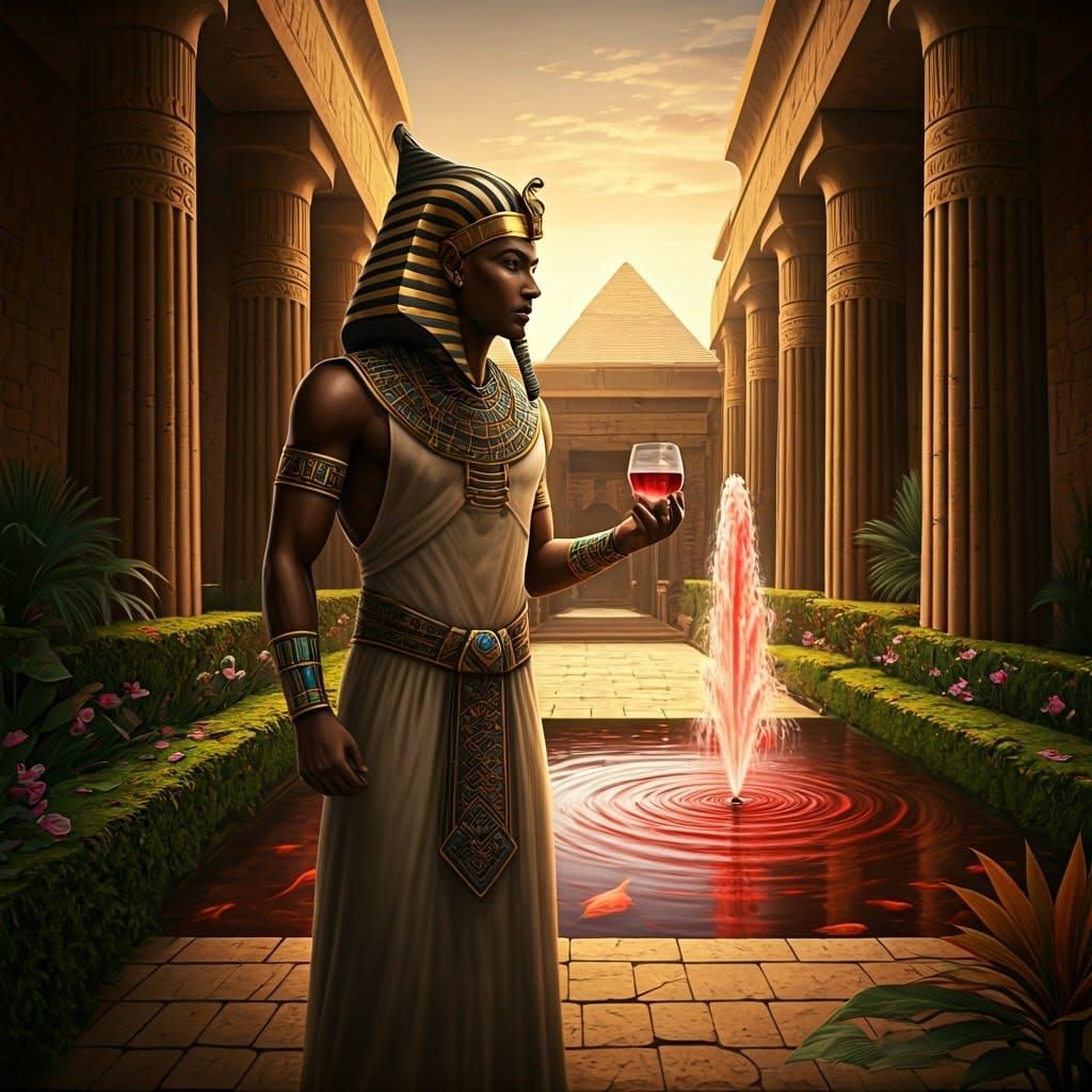 Pharaoh with Red Water in Ancient Palace