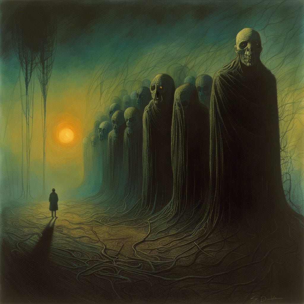 Frightening Horror Scene Inspired by Dark Surrealism