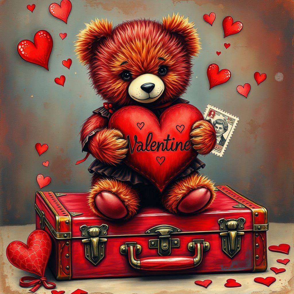 Vintage Whimsical Valentine Bear