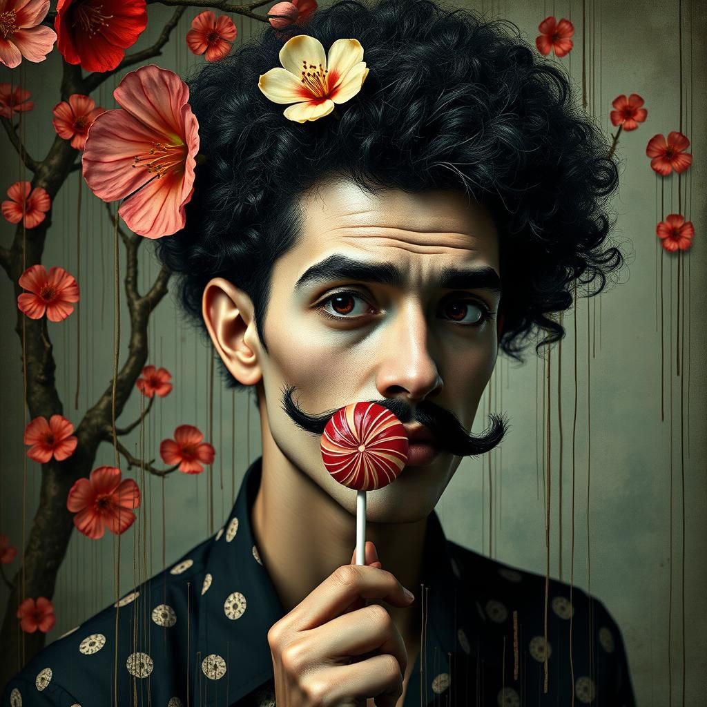 Surreal Portrait with Schizophrenic Lines in Bauhaus Style