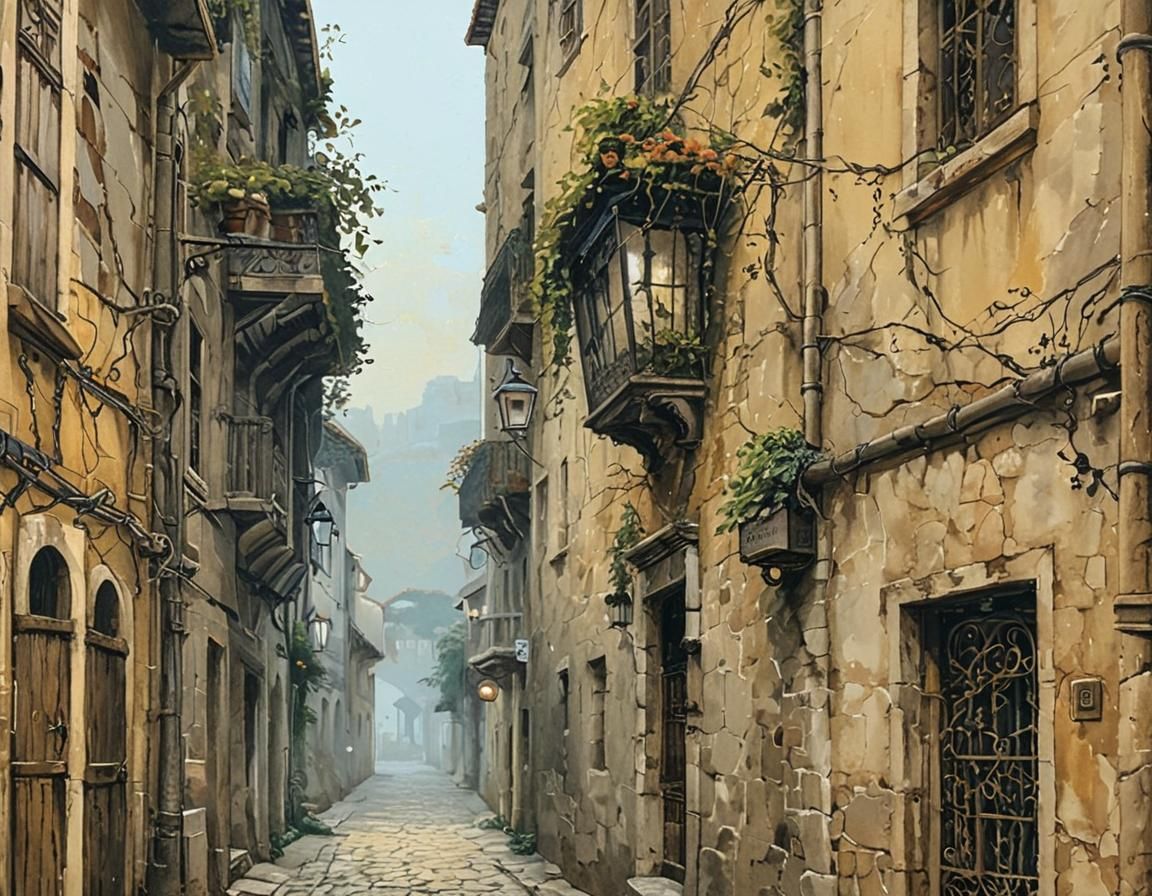 Portuguese Port City Alleyway in Gothic Romanticism Style