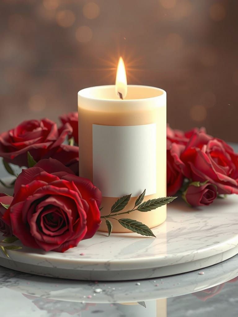 Luxurious White Candle in Valentine's Day Setting, Concept A...