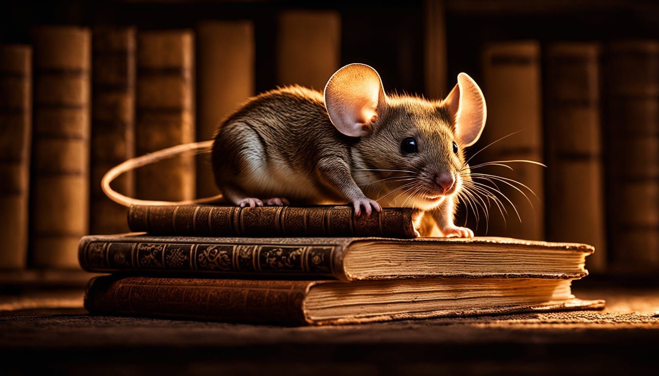 Mouse in Library: Comic Book Style Art