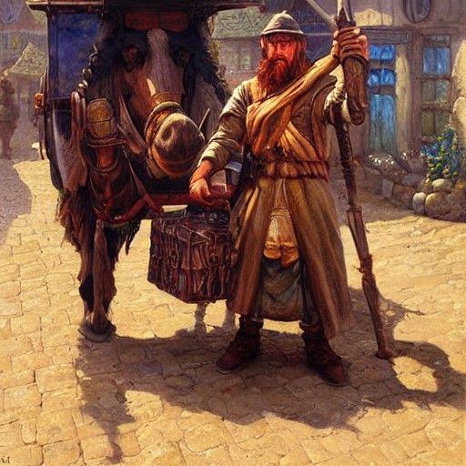 Fantasy Traveling Merchant: Oil Painting