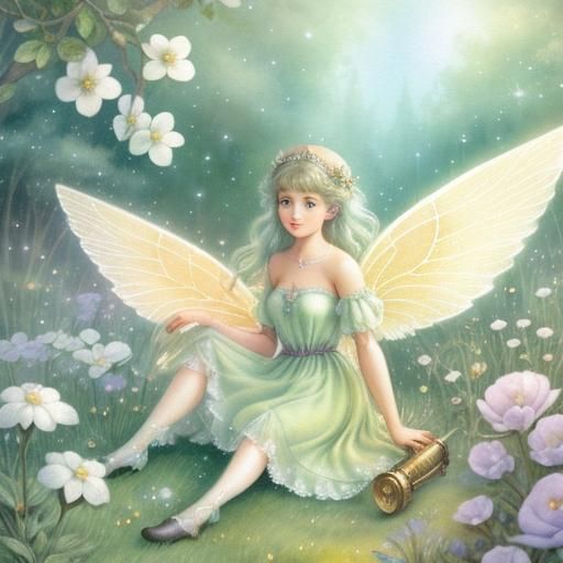Delicate Fairy Portrait in Whimsical Watercolor Style