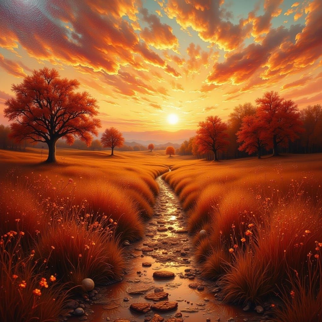 Warm Earthy Landscape in Burnt Umber and Dark Glitch Style