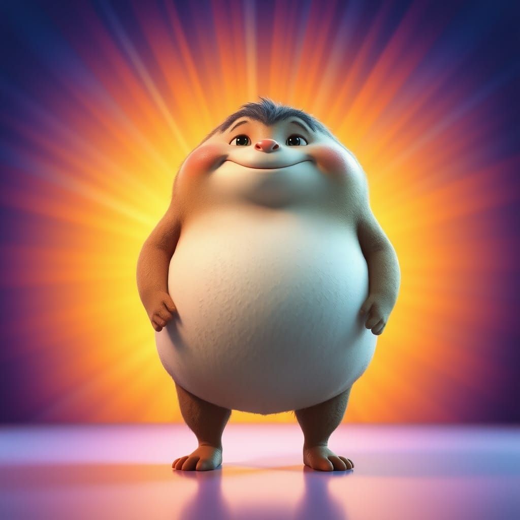 Chubby Pixar-Style Creature in 3D Digital World