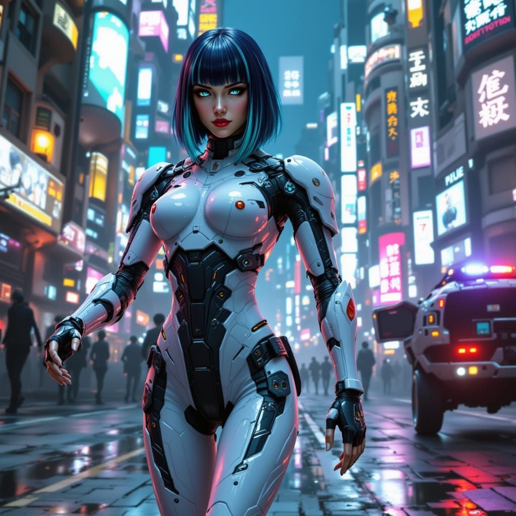 Futuristic Cyborg in Techno-Tokyo, Cyberpunk Style
