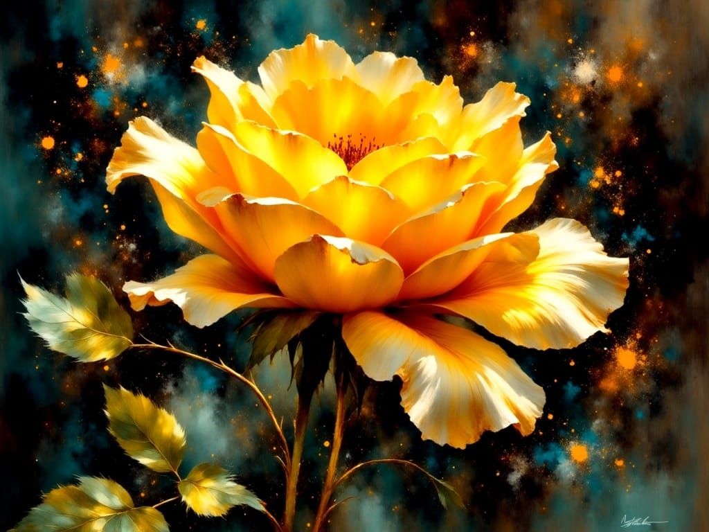 Vibrant Yellow Rose in Impressionist Watercolor Style