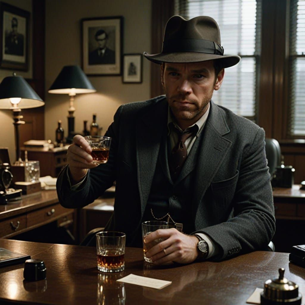 Ewan McGregor in Film Noir Private Detective Office Scene