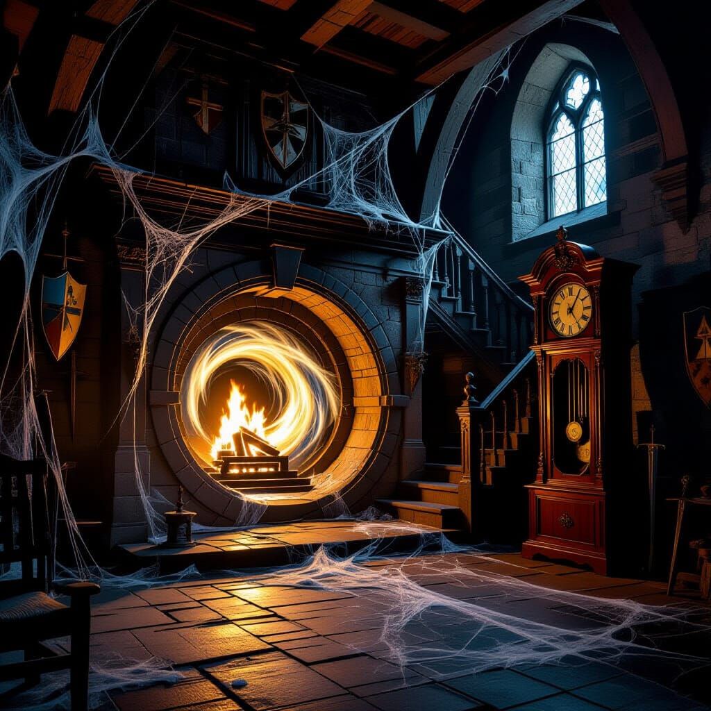 Swirling Portal to the Past in Castle Fireplace