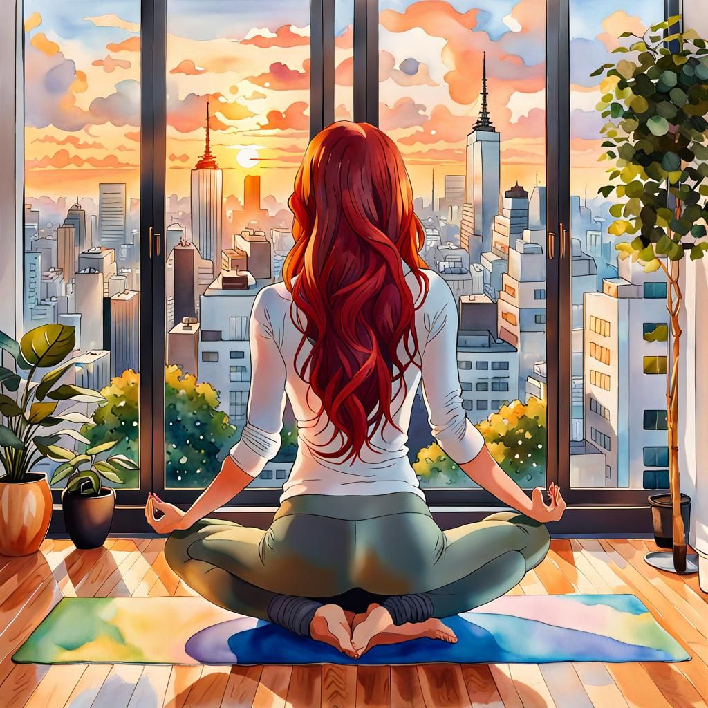 Cute Japanese Woman Doing Yoga in Anime Style