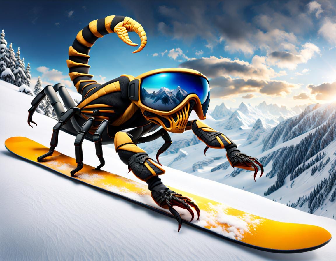 Scorpion Snowboarding in Winter Wonderland