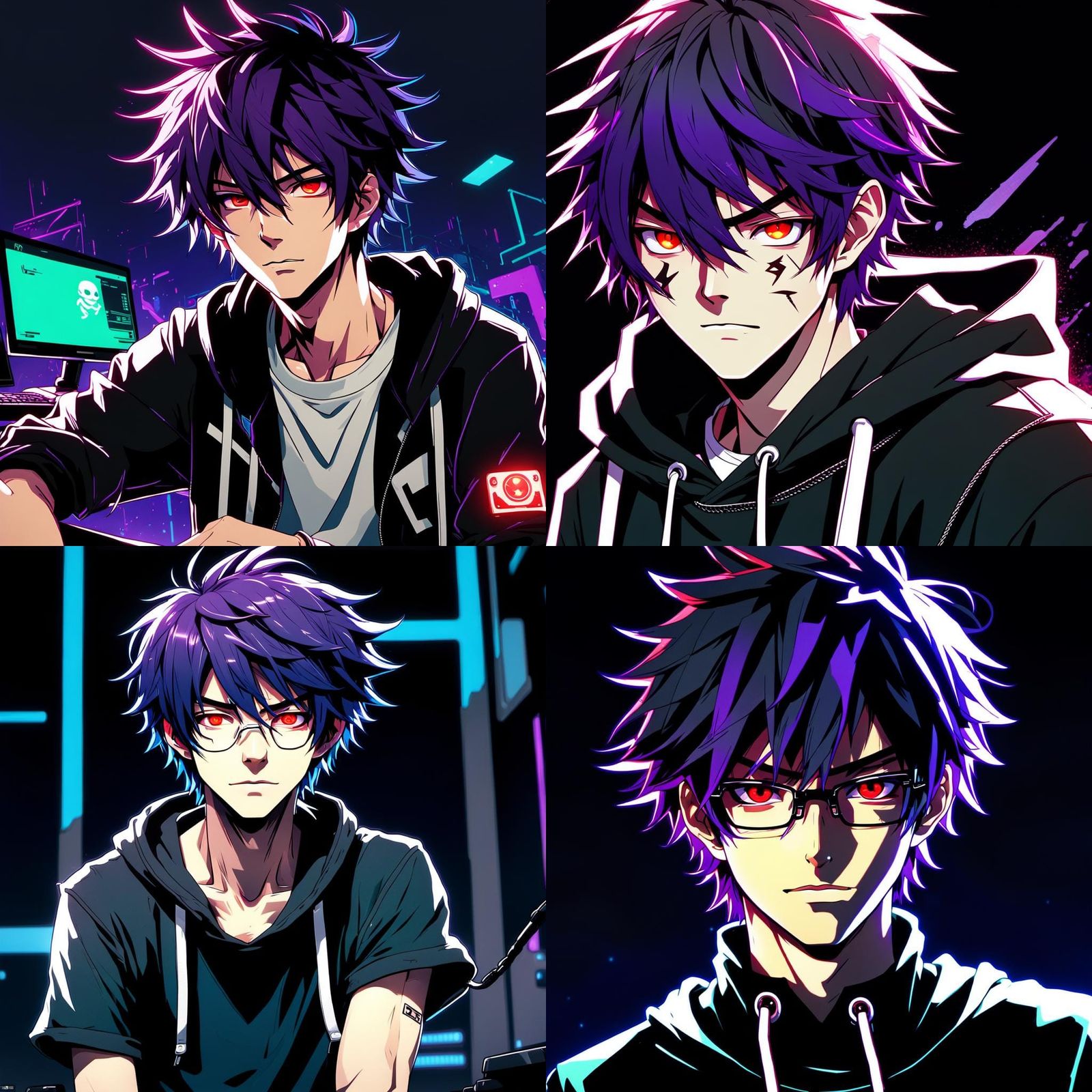 Anime Hacker with Neon Hair, Cel-Shaded Style
