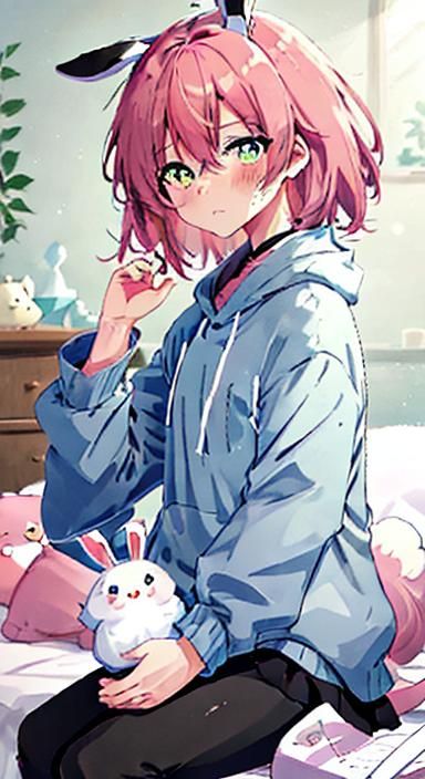 Pink-Haired Anime Girl with Bunny Ears in 8k