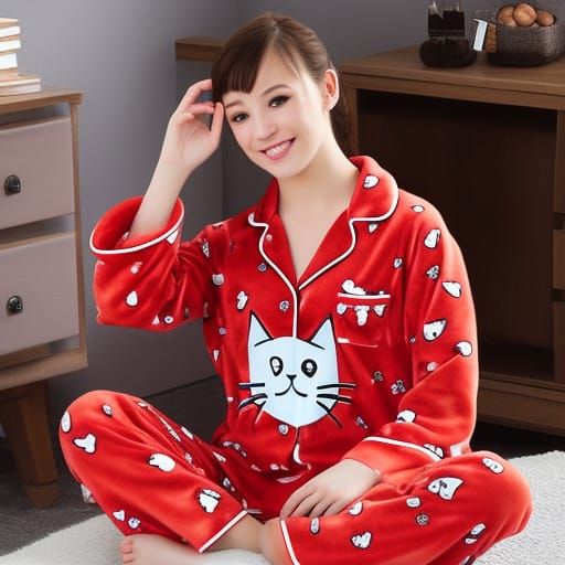 Whimsical Cat in Pajamas Illustration