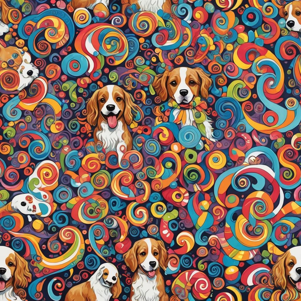 Dog in Vibrant Candyland Gouache Wonderland