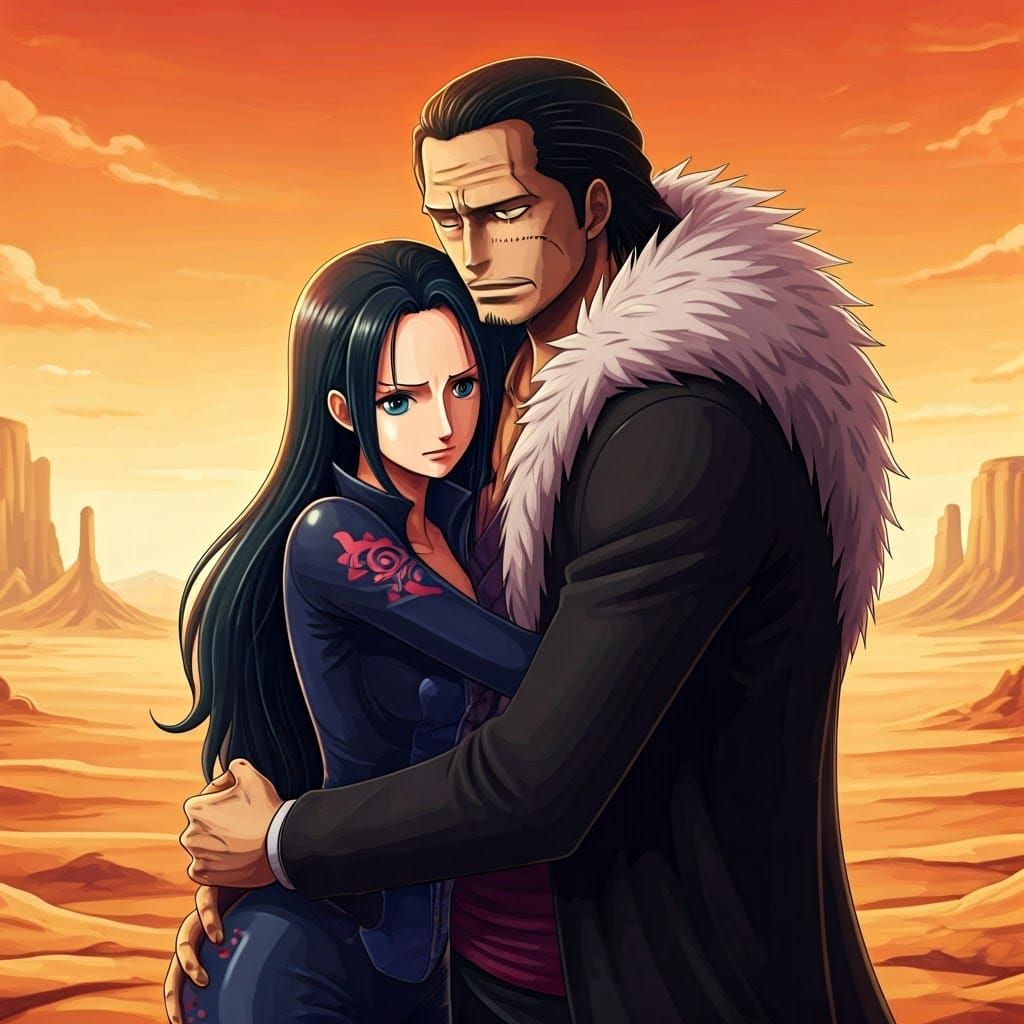 Nico Robin Hugs Crocodile in Anime Style