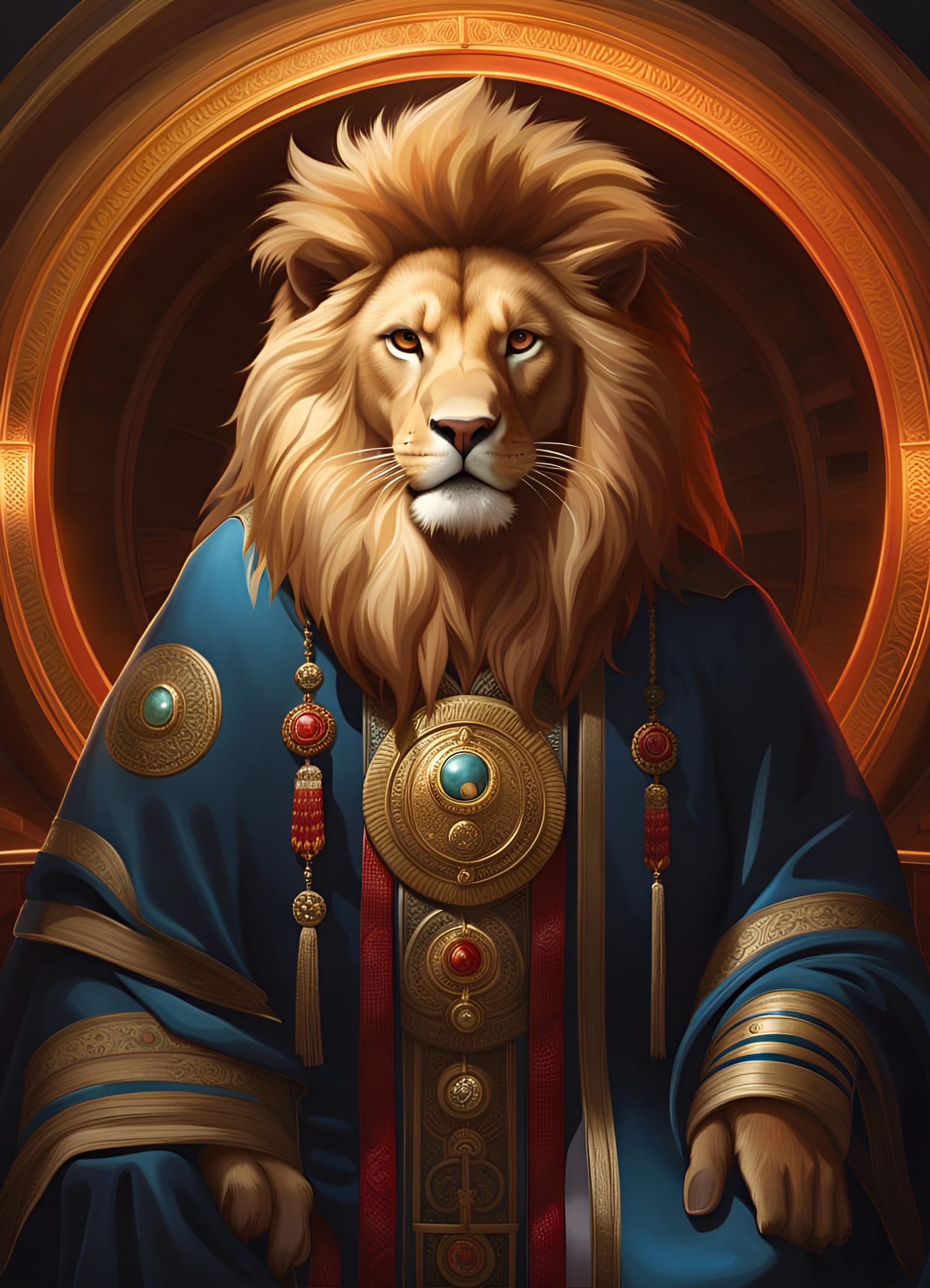 Anthropomorphic Lion Priest Portrait in Composite Art Style