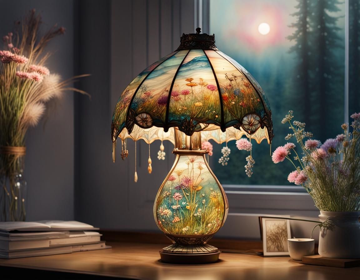 Resin Flower Meadow Lamp in Digital Watercolor