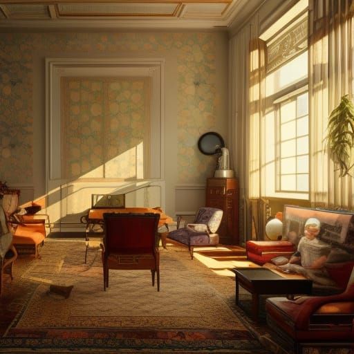 Elegant 1930s Living Room in Art Nouveau Style