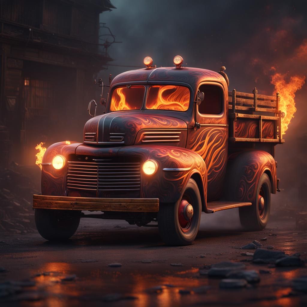 Fiery Ghost Truck: A Detailed Matte Painting