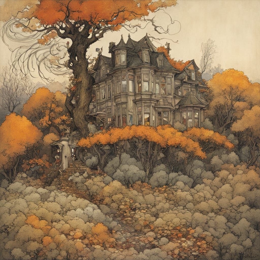 A Young Girl Escapes into Autumn, Surrounded by Enchanted Ro...