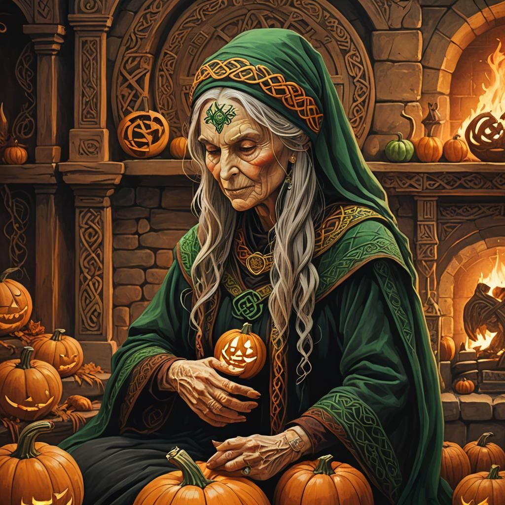 Celtic Crone Witch in Mystical Fantasy Illustration