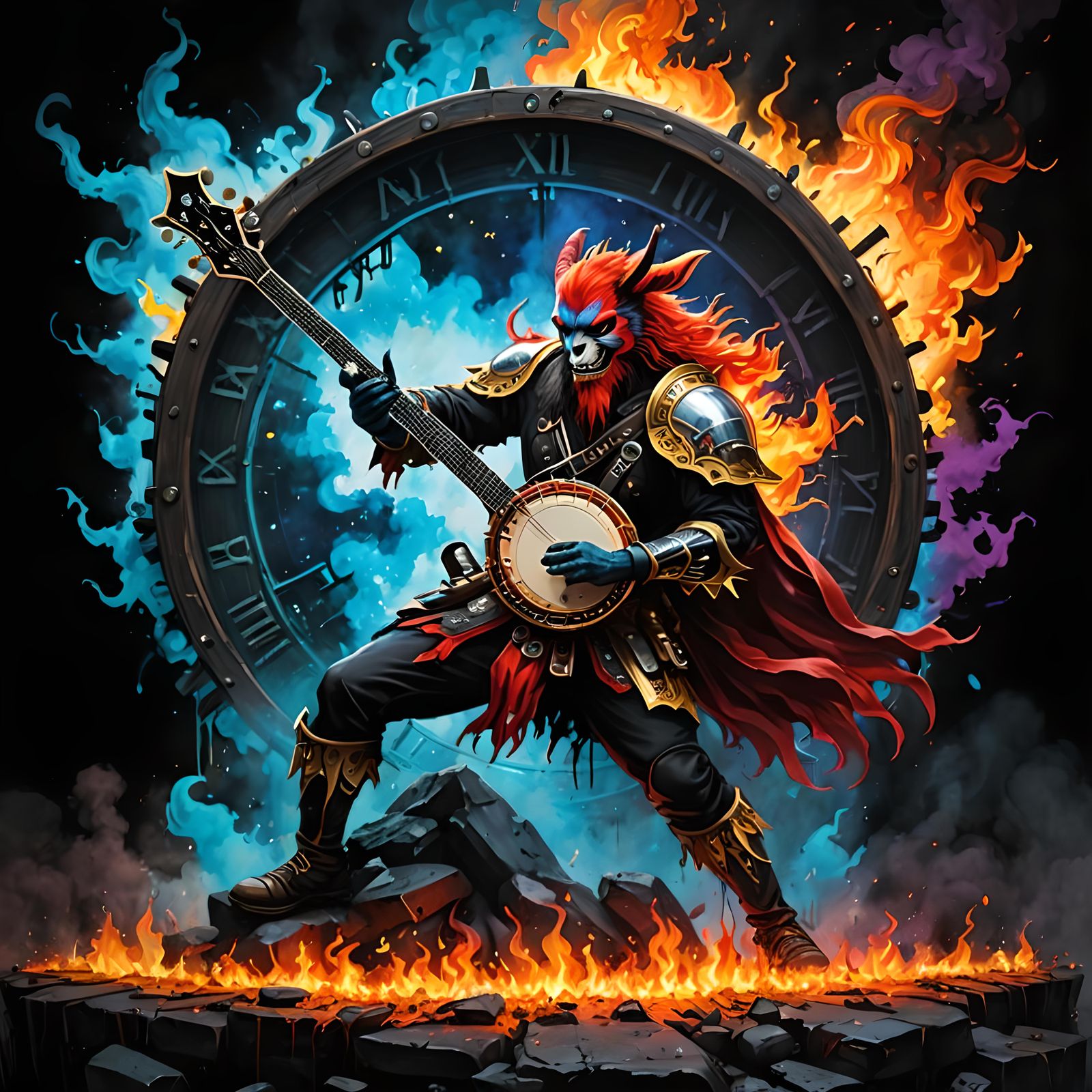 Epic Banjo Metal Album Cover in Graffiti Style