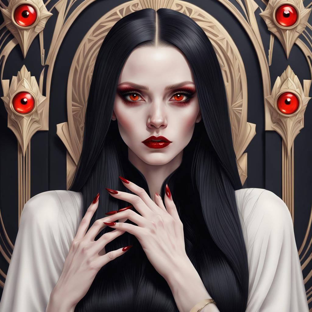 Art Deco Albino Woman with Red Eyes