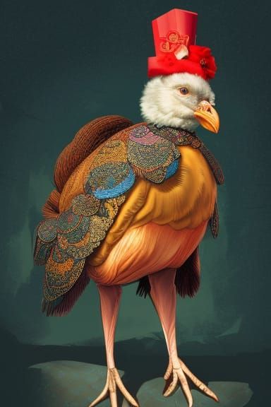 Cute Turkey in Pilgrim Dress, Hyperdetailed 8K