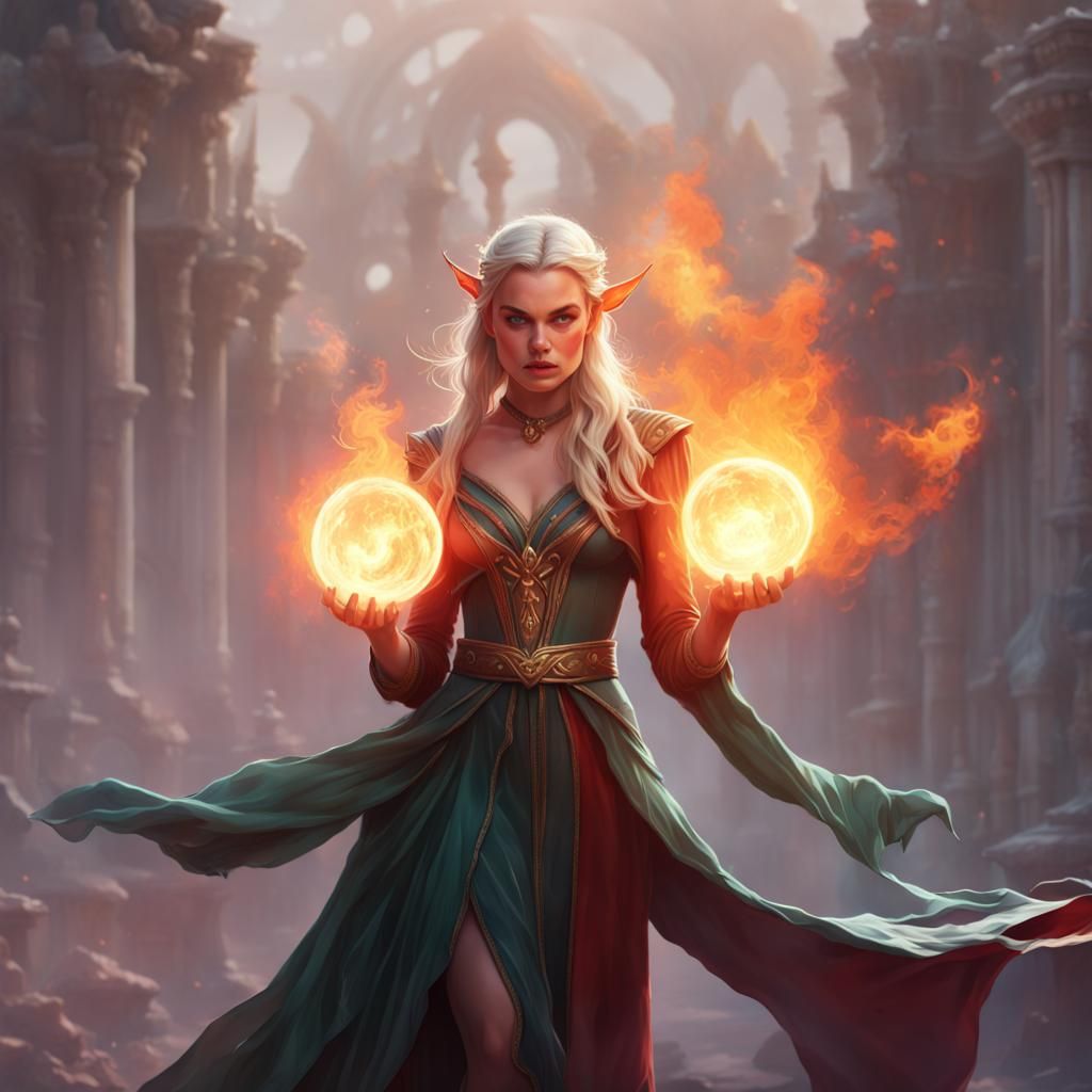 Elf Sorceress Portrait in Detailed Splash Art Style