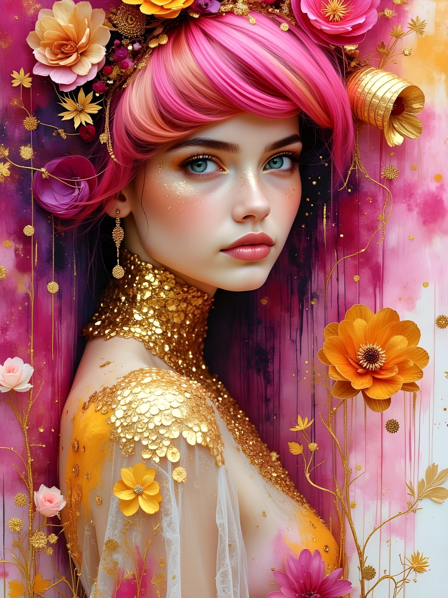 Abstract Mermaid Portrait in Klimt Style