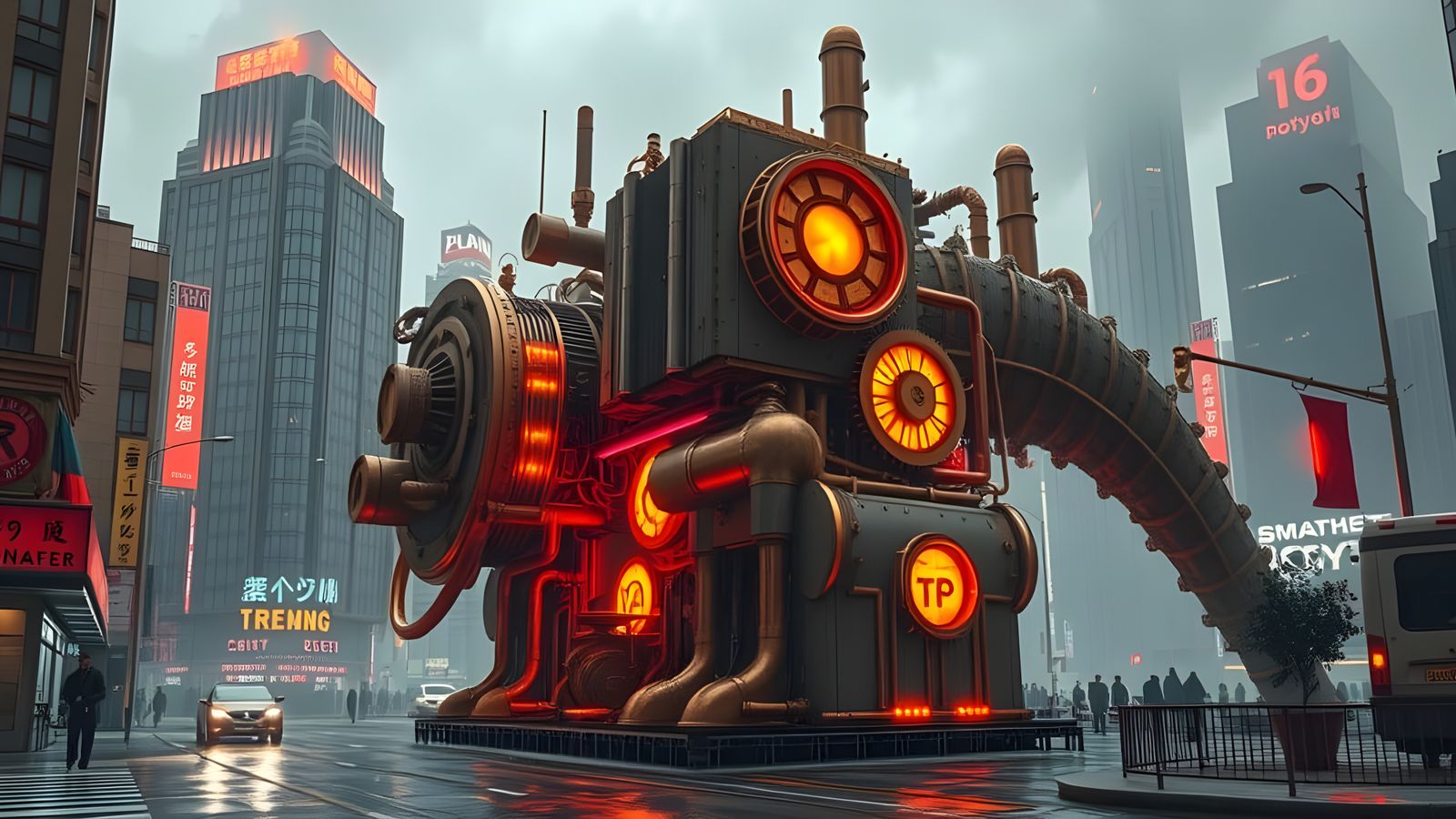 Neon Steampunk Death Machine in Cyberpunk Style
