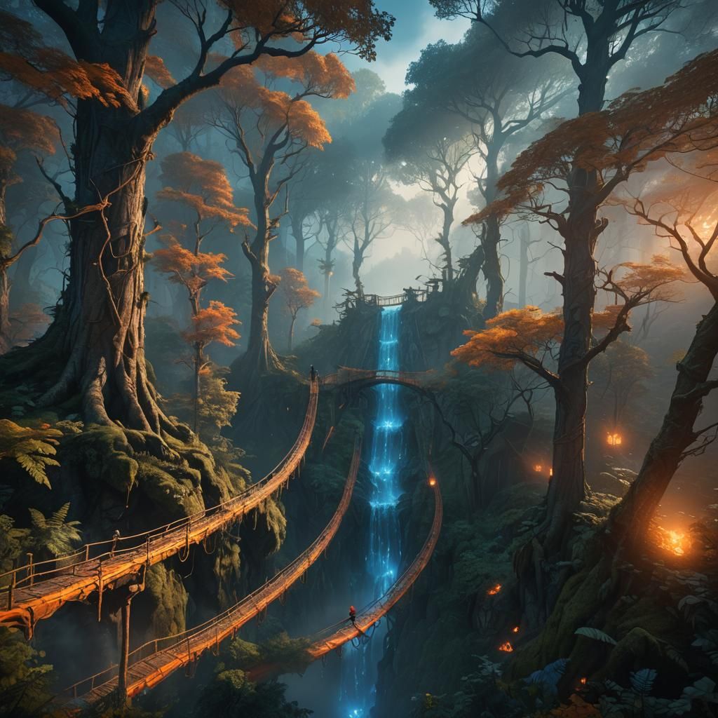 Mystical Forest: Giant Slide in Digital Painting Style