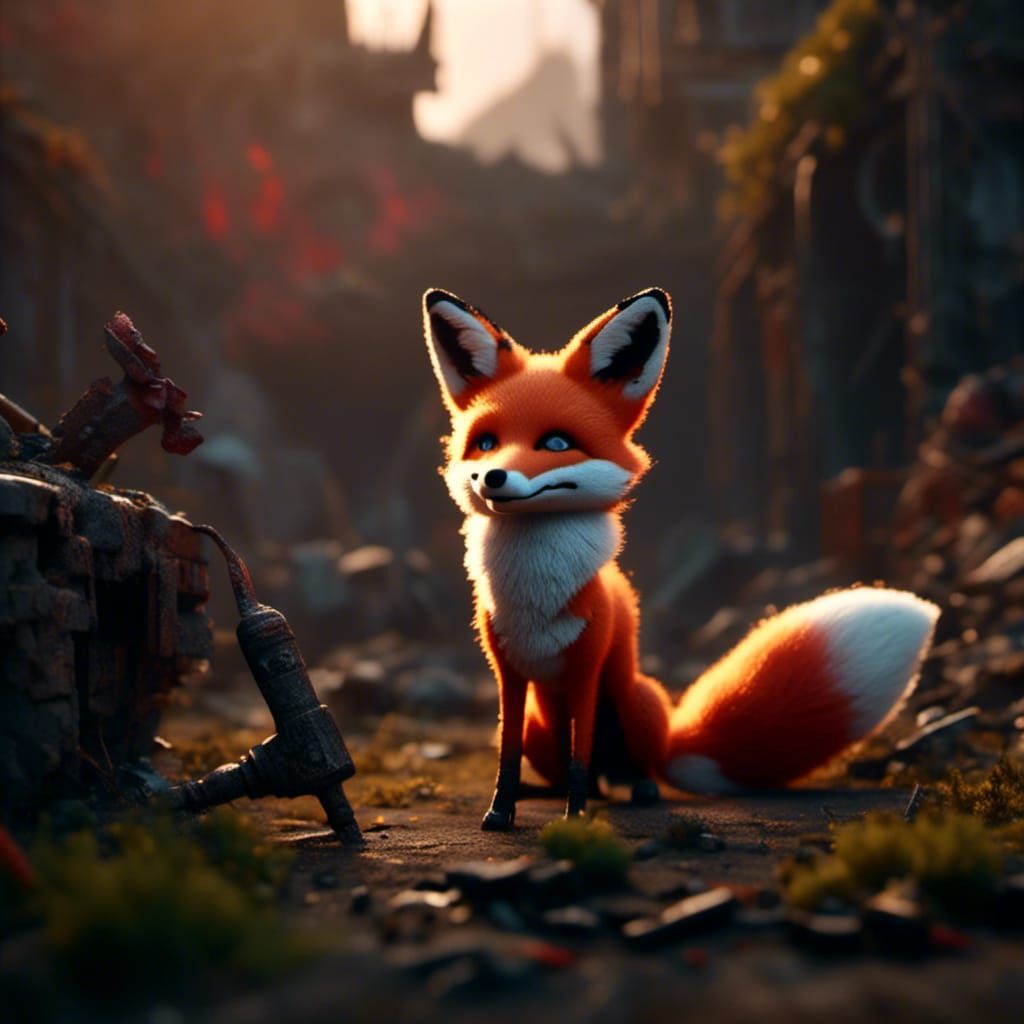 Evil Fox in Post-Nuclear Wasteland, Digital Art