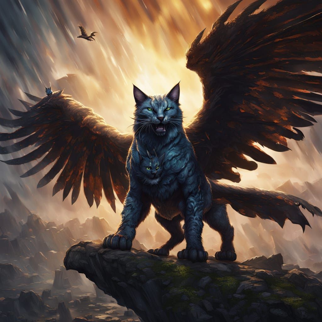 Sky Cat Protecting Orphans in Fantasy Art Style